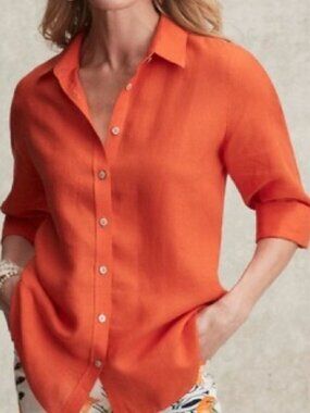 Chico’s Linen Top No Iron 3/4 Sleeve Shirt Size XL (Size 3)